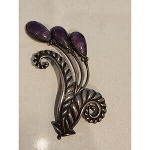 Extremely Rare Los Castillo Taxco Mexico Pre-1948 Sterling Pin/Brooch Amethysts